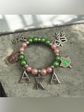 AKA Green and Pink Beaded Charm Bracelet